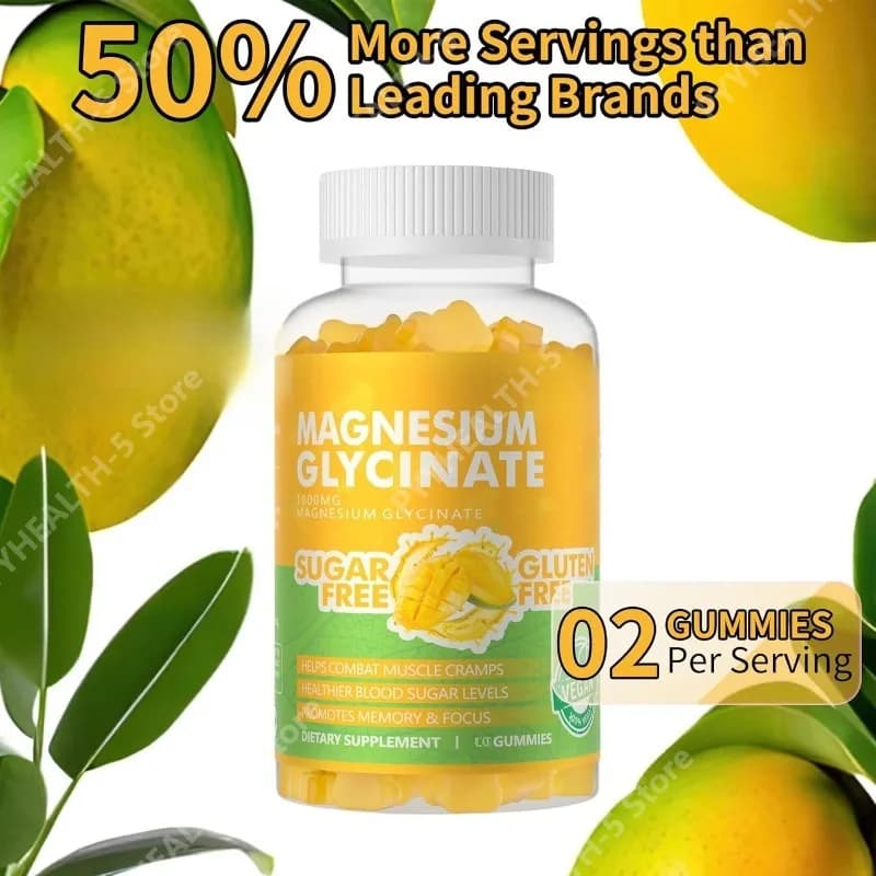Gommose di Magnesio Glicinato 1000mg - Integratore di Magnesio e Potassio Senza Zucchero con Vitamina D, B6 per Supporto dell'Umore e del Sonno