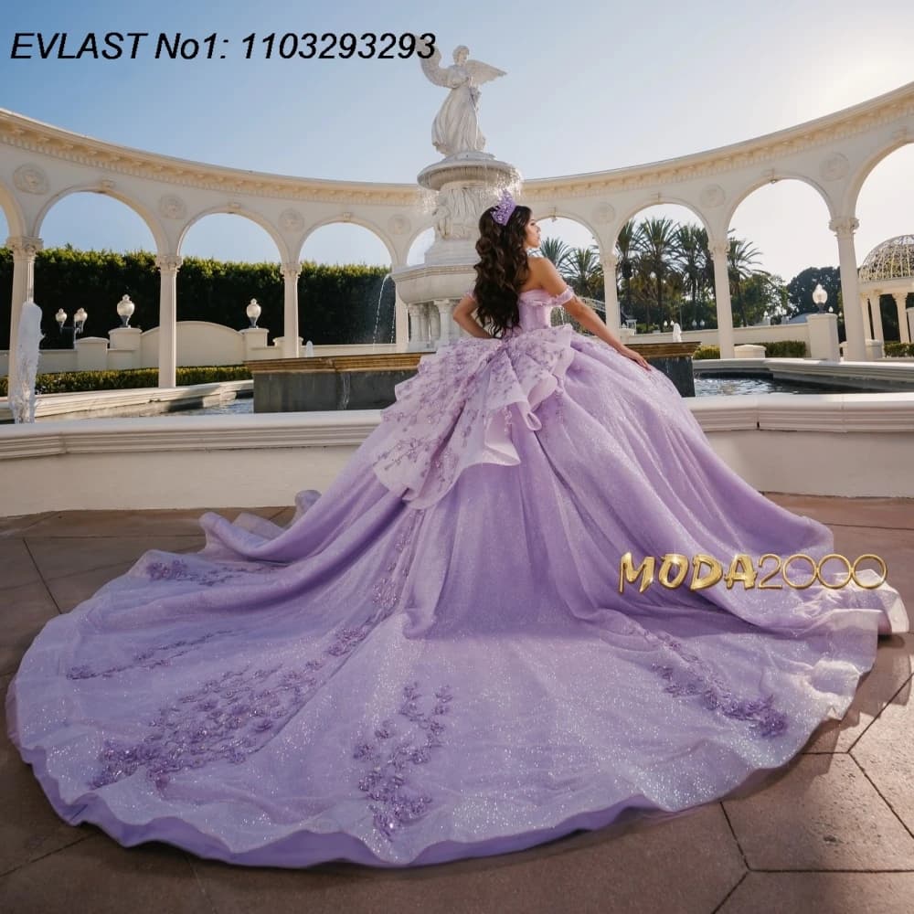 EVLAST Customized Shiny Lavender Ball Gown Quinceanera Dress Lace Applique Beading Corset Sweet 16 Vestidos De 15 Anos E1Q791