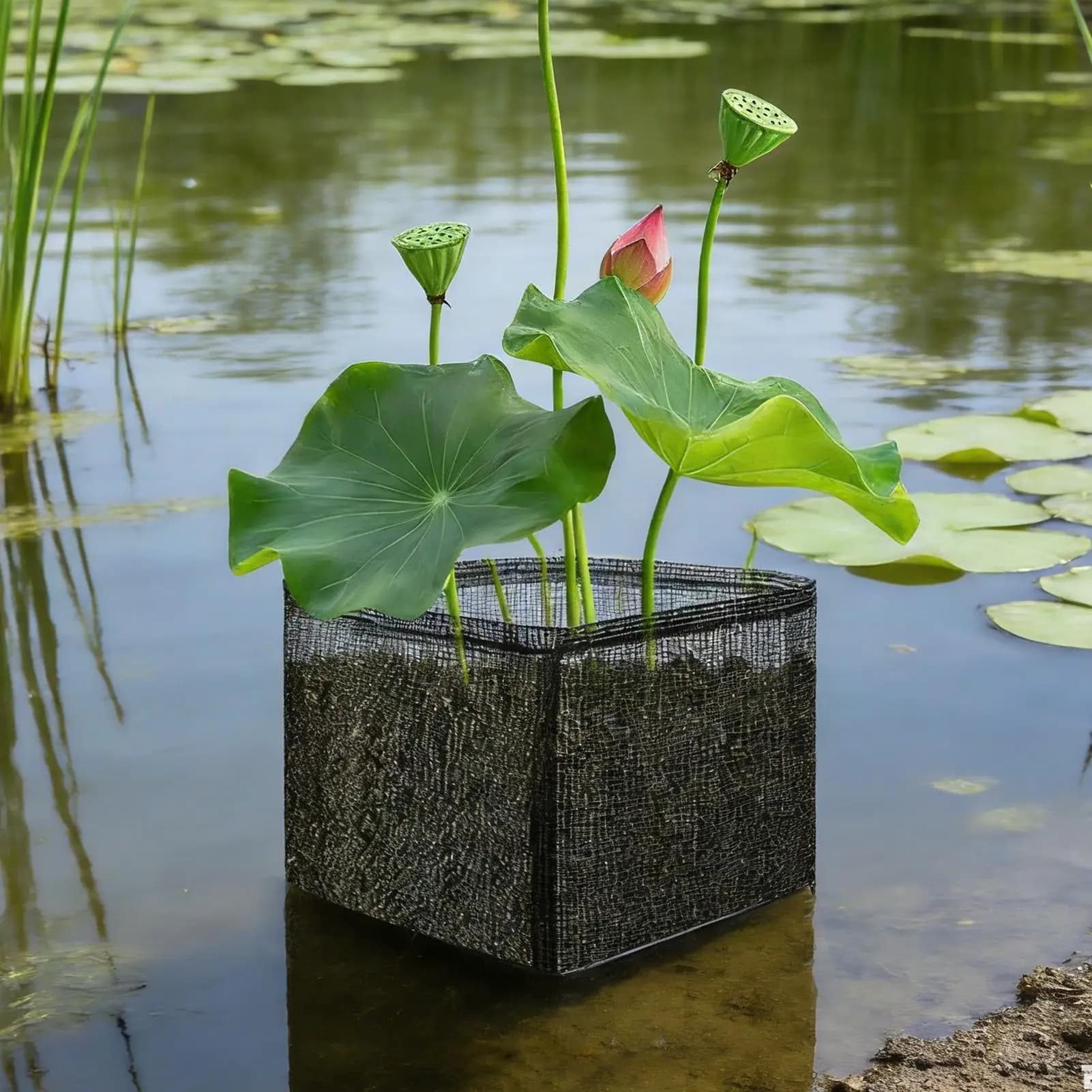 Set di 4 Cesti Riutilizzabili e Pieghevoli per Piante Acquatiche, Ideali per Giardino, Cortile, Laghetto e Balcone