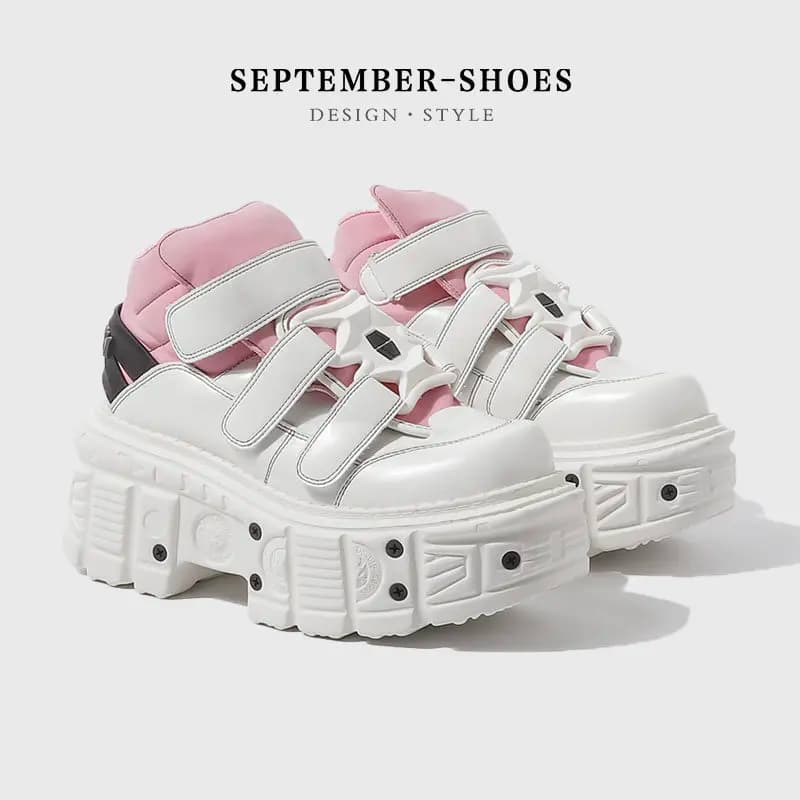 Unisex Gothic Punk Platform Shoes Velcro Strap Height Increasing Retro Motorcycle Style Y2k Aesthetic Thick Sole Leather Shoes