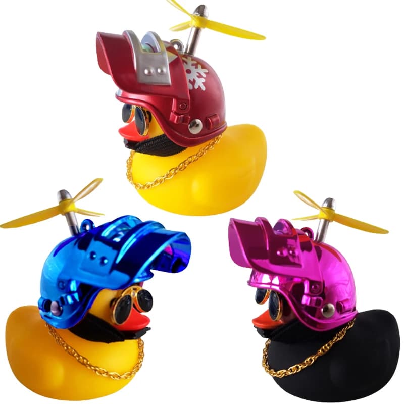 Car Interior Decorative Duck, Yellow Duck with Bicycle Helmet and Motorcycle Without Lights, Car Accessories