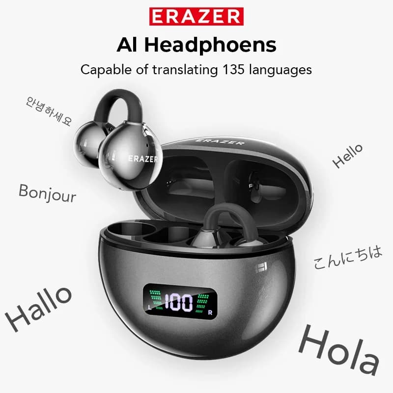 ERAZER XF55 Bluetooth V6.0 AI Auricolari Riduzione del rumore OWS Clip per l'orecchio Cuffie Cuffie wireless Traduttore Auricolari Lunga durata