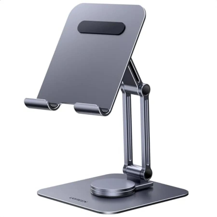 Supporto per Tablet da Scrivania Girevole con Base Rotante a 360°, Supporto Portatile in Alluminio Regolabile, Accessori per Casa e Ufficio