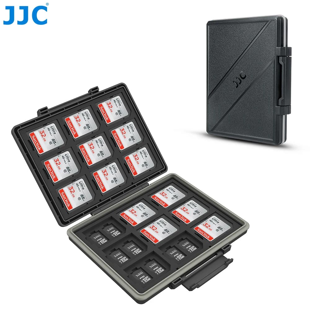 JJC Custodia per carte SD Microsd da 54 slot Porta carte di memoria impermeabile Scatola di immagazzinaggio antistatica per 18 carte SD e 36 carte TF/Micro SD