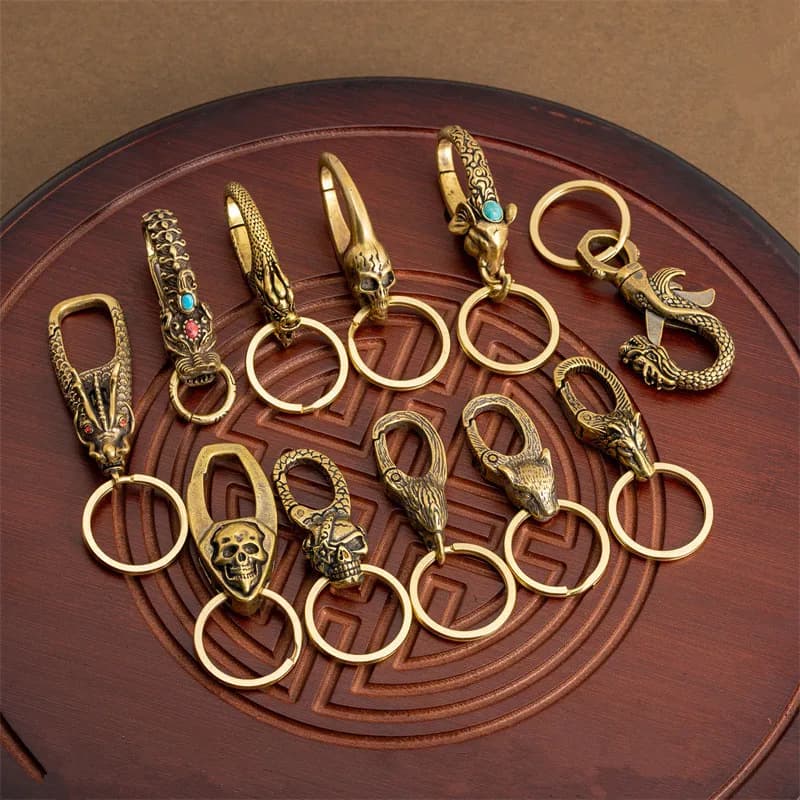Cintura in ottone massiccio O-ring gancio diavolo teschio drago gancio chiave Fob Clip portachiavi catena portafoglio vita gancio in pelle artigianato arredamento