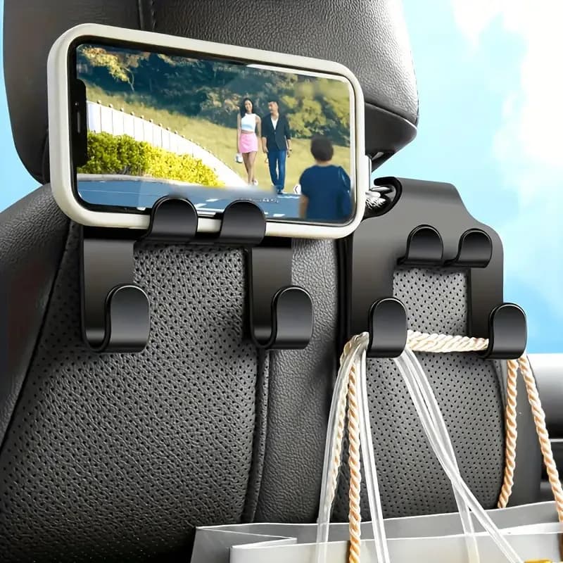 Car Seat Headrest Hooks Multifunctional Car Backseat Organizer with Foldable Phone Holder, Bag Hanger, Coat Hook