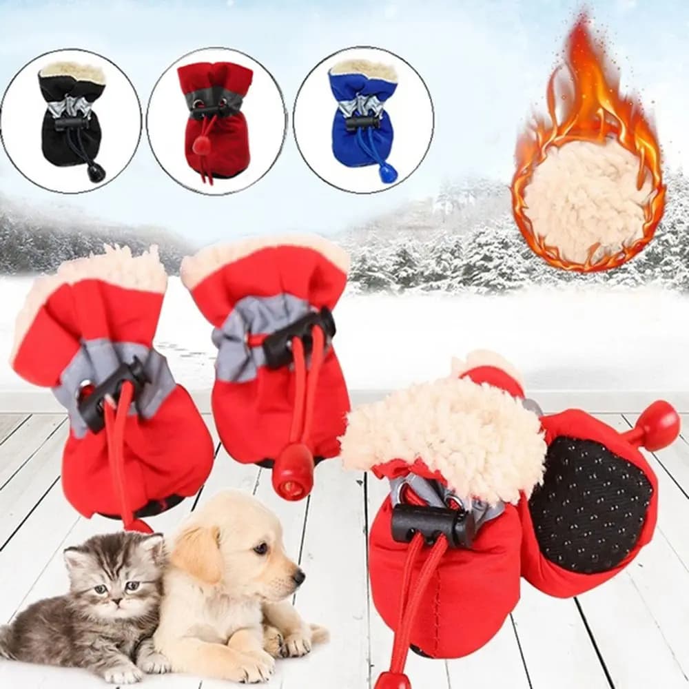 4 pezzi di calzini per cuccioli di piccoli gatti con velluto impermeabile scarpe per cani invernali antiscivolo stivali da neve da pioggia calzature scarpe spesse e calde per animali domestici