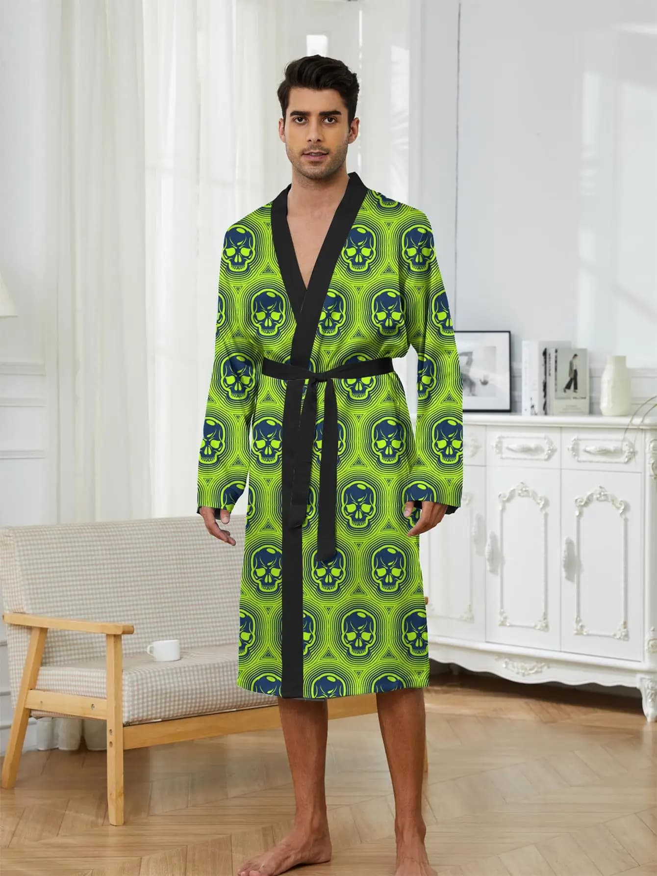 1pcs Men's Robes 2026 Spring/Summer Graphic sleepwear Sleepwear Bathrobe 3D Printed dressing gown Breathable Funny pajamas