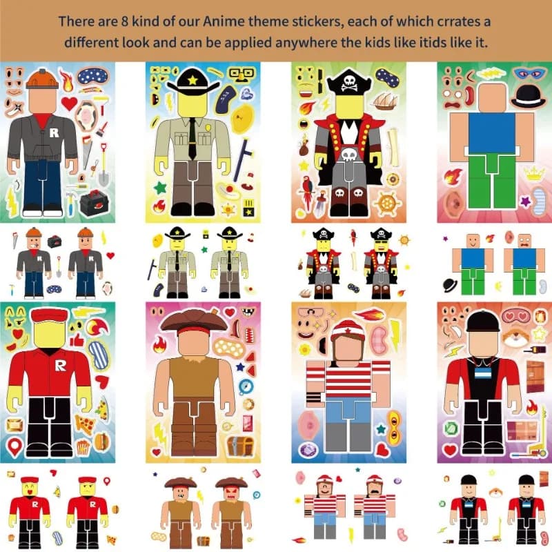 16 pezzi Roblox Anime adesivi fai da te puzzle faccia puzzle giocattolo educativo gioco divertente forniture per feste di compleanno per bambini