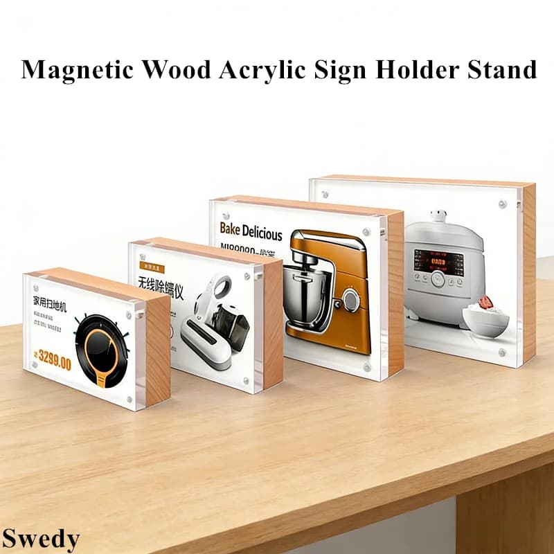 120x80mm Menu magnetico in legno Porta cartello di carta Supporto da tavolo Numero Porta carte di nome Immagine Foto Cornice pubblicitaria Porta etichette prezzo