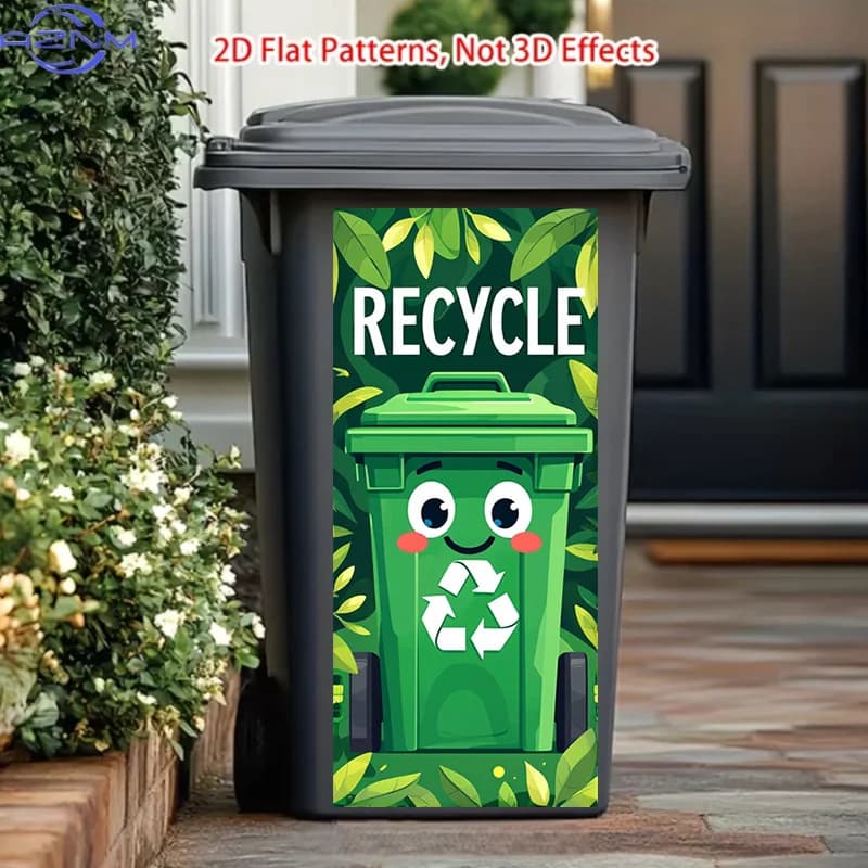 Cute Green Recycling Bin Painting Theme Design This Matte Surface Sticker Is Suitable for Indoor And Outdoor Decoration of Tr