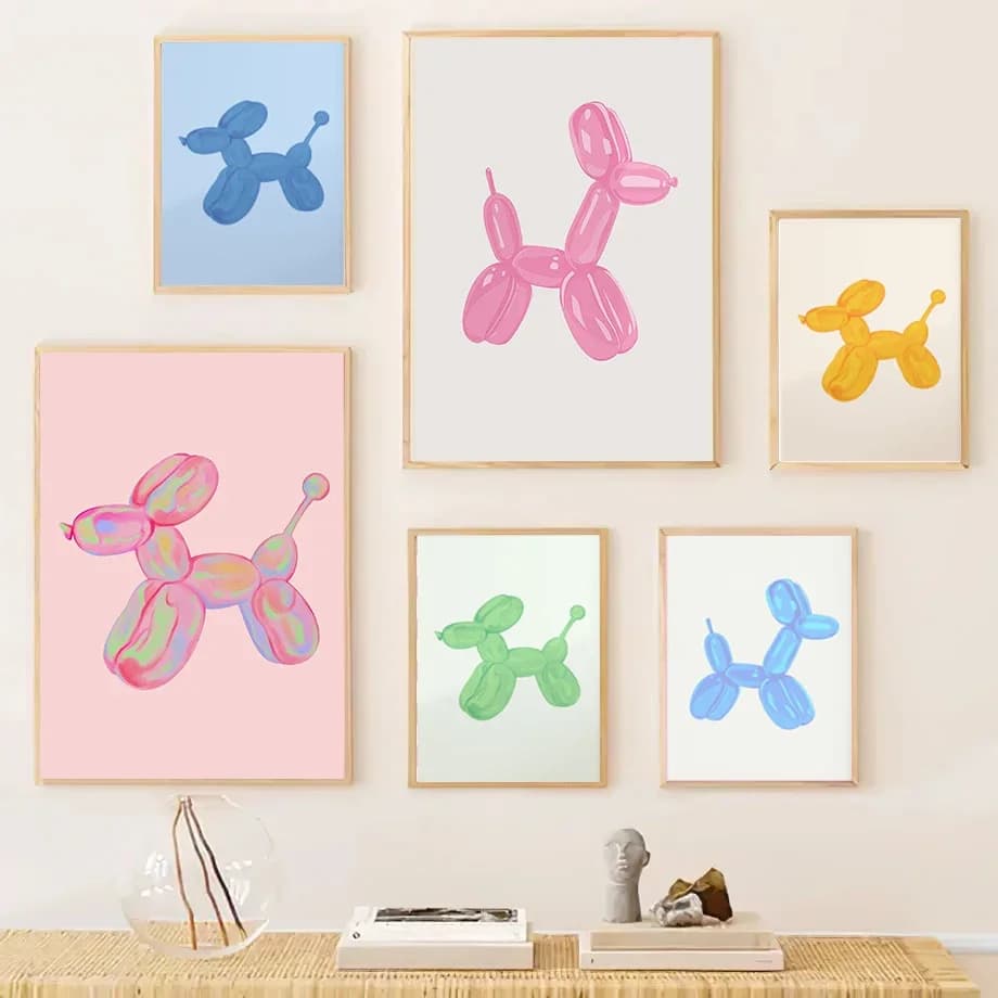 Poster di arte della parete stampabili con cane a palloncino rosa Decorazioni per la camera da letto di Preppy Poster per adolescenti per dormitorio Stampa di cani Postacolo Appartamento
