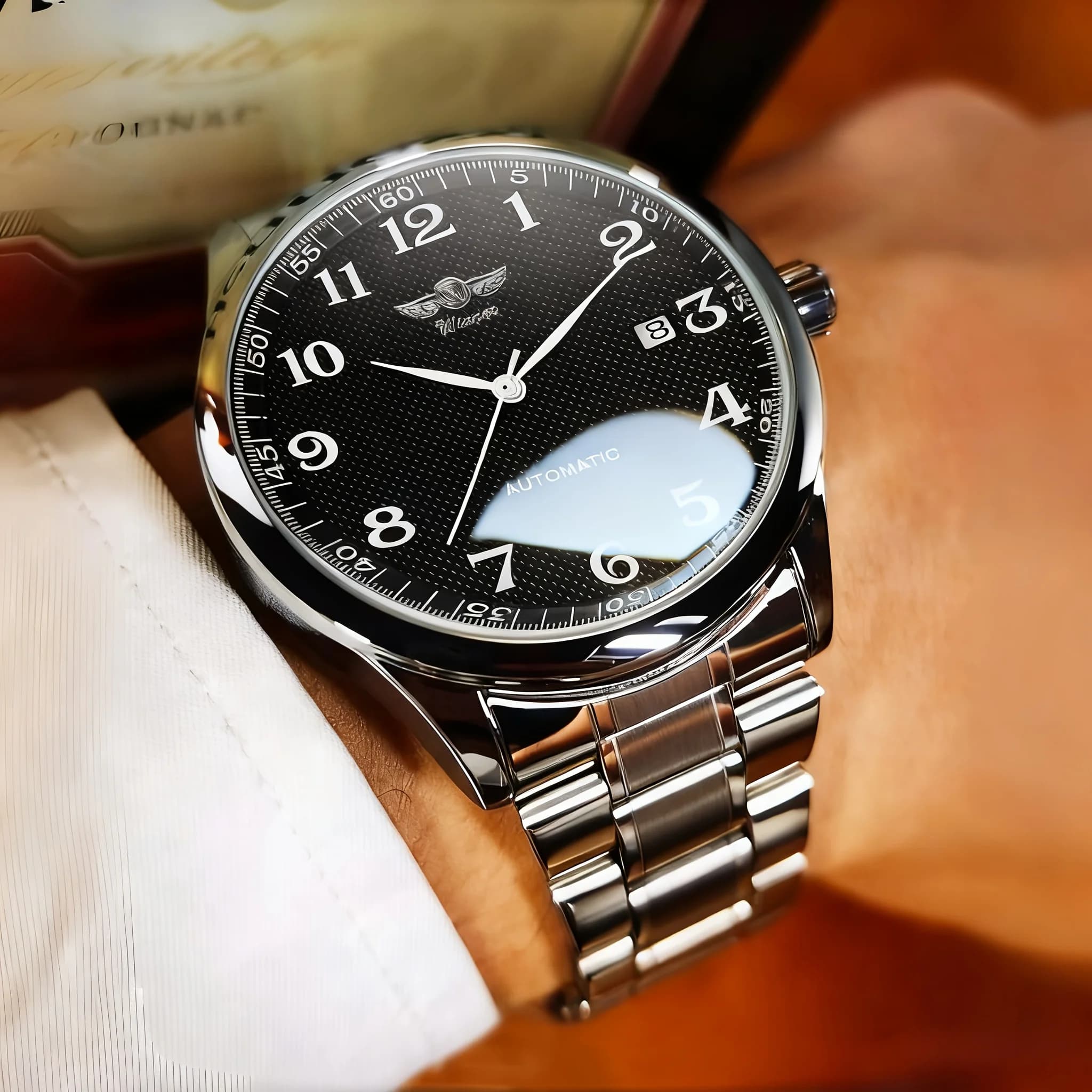 Orologio da uomo meccanico completamente automatico con calendario, cinturino in acciaio inossidabile, regalo perfetto per uomo