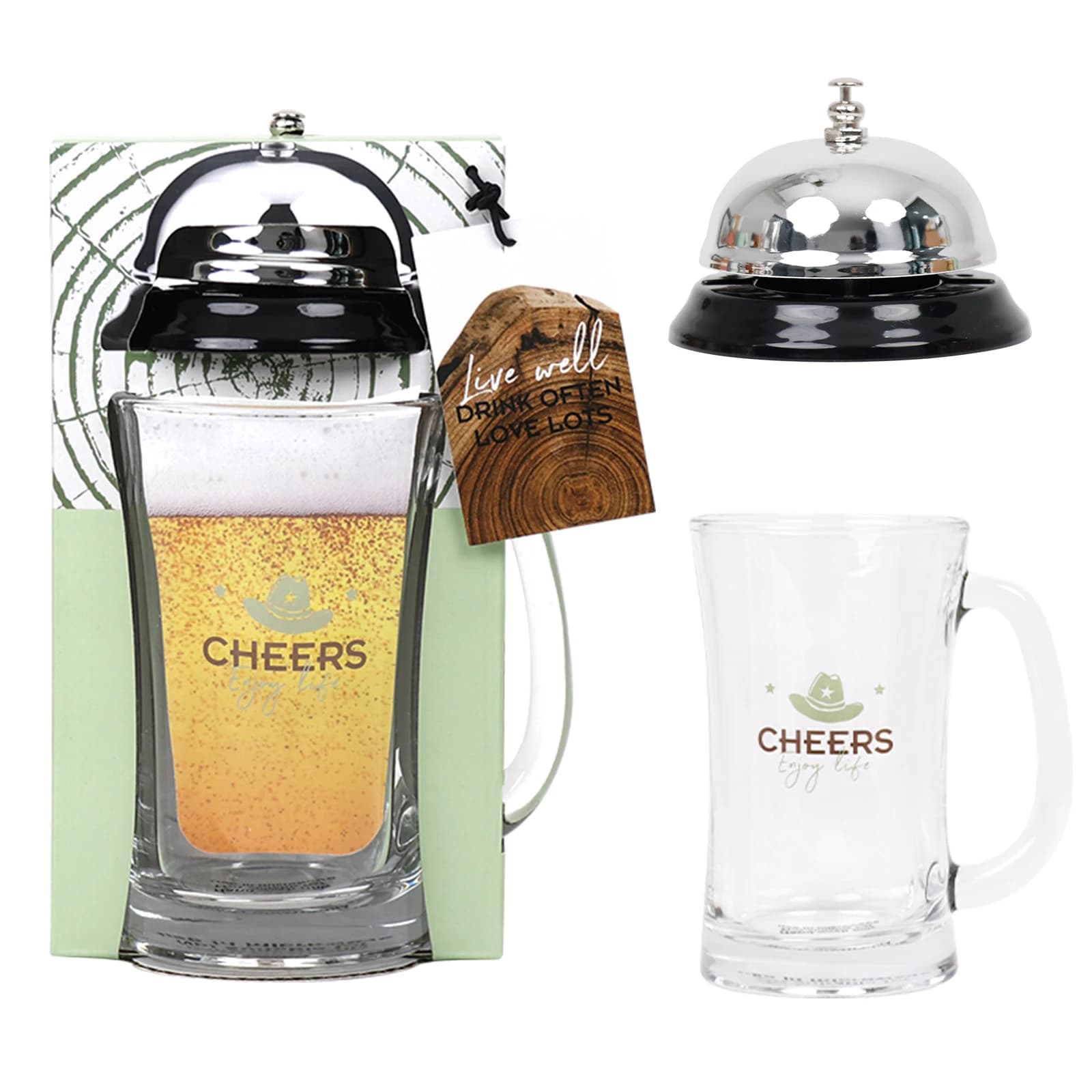 Novelty Beer Stein & Beer Bell Bundle - Beer Mug with Handle, Best Gift for Beer Enthusiasts, Dads & Home Bar Decor