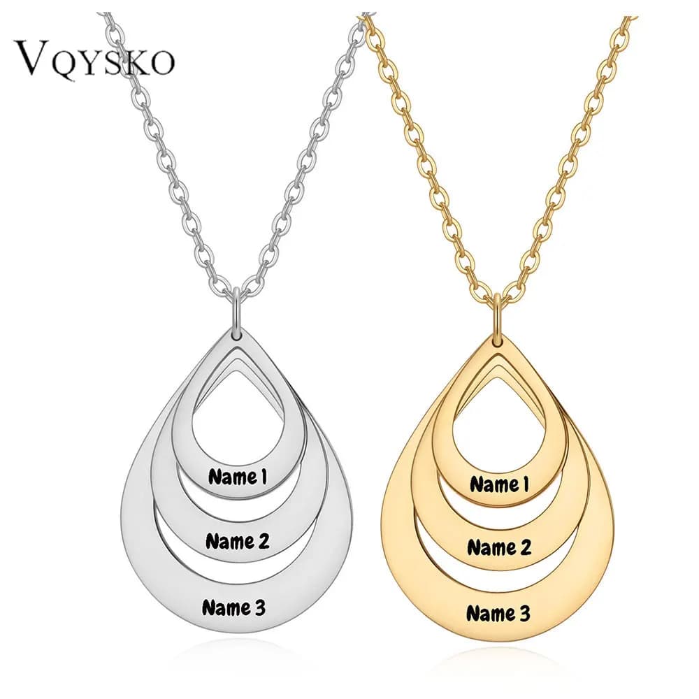 Fashion DIY Necklace with Stainless Steel Water Drops Customizable Laser Etched Necklace With Chain Pendant Clavicle Jewelry for Couples