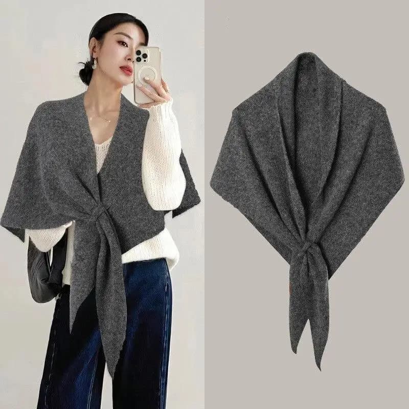 Sciarpa a triangolo da donna in misto lana, calda e spessa, lavorata a maglia, con coprispalle integrato, ideale per l'inverno