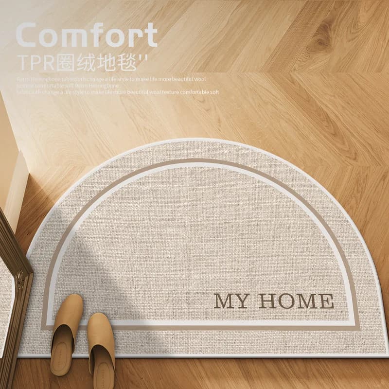 VIKAMA Neutral Khaki Half Round Welcome Doormat Anti Slip Dust Catching Loop Mat Indoor Outdoor Front Entrance Floor Carpet