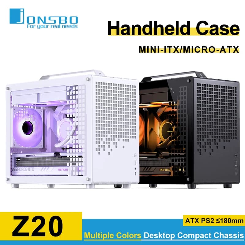 Jonsbo Z20 MATX ATX Custodia per PC Telaio 20L Maniglia staccabile Supporto per custodia 240mm AIO Cooler Type-C Nero Desktop Piccola custodia compatta