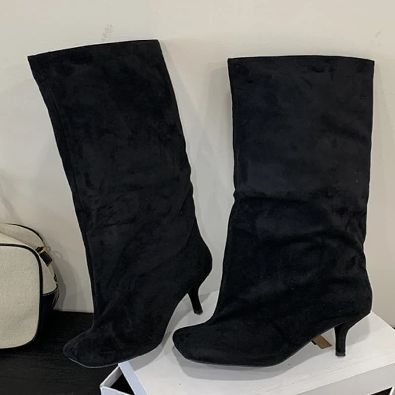 Winter Street Punk Round Toe Women Knee High Boots Sexy Thin Heels Female Modern Long Booties Shoes Big Size 44