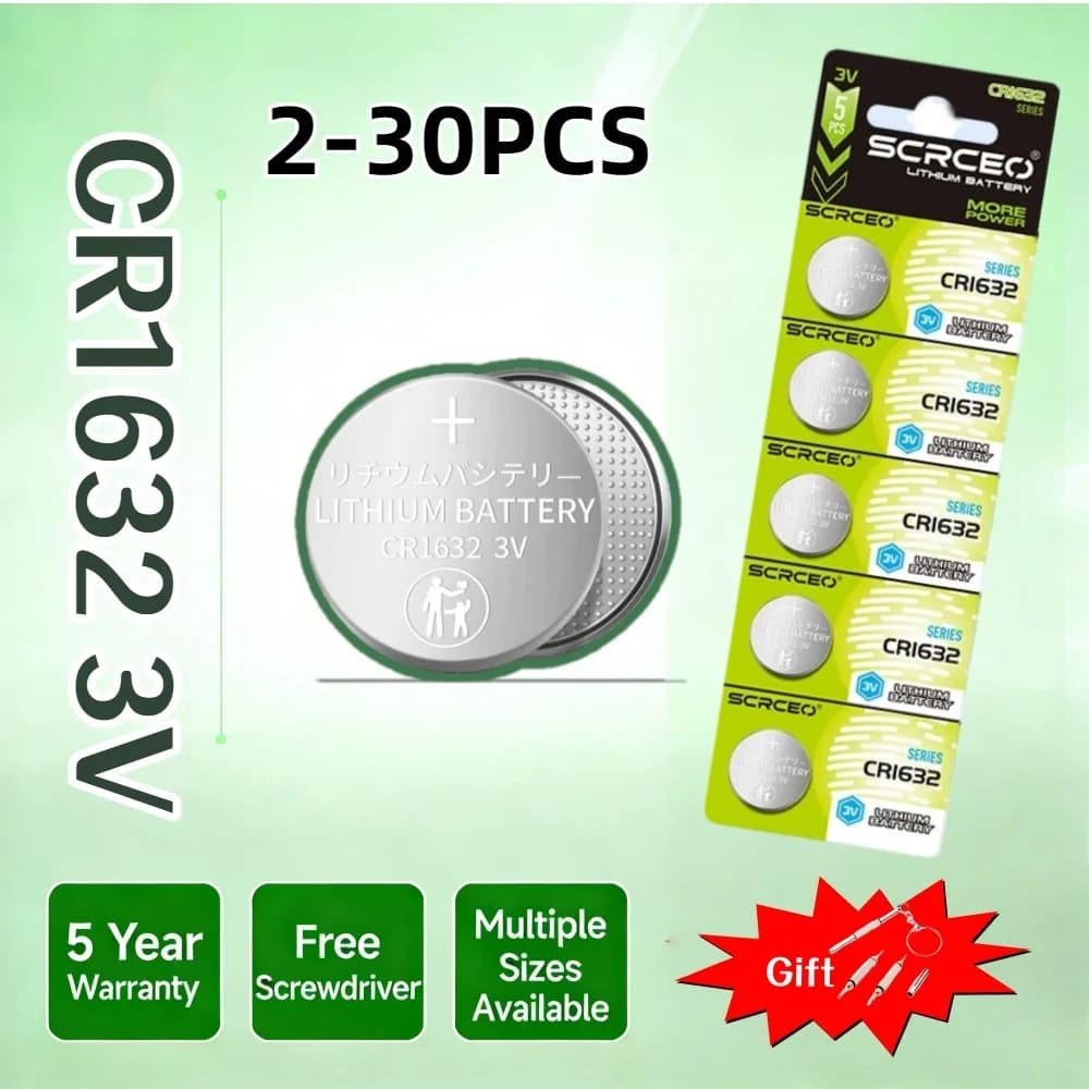 2-30 Pezzi Batteria al Litio CR1632 3V DL1632 BR1632 KCR1632 ECR1632 per Telecomando Auto, Orologi, Pulsanti, Batterie a Bottone