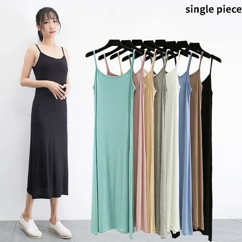 Modal Camisole Vest Dress for Women Summer Wear Anti Penetration Sleeveless Base Long Skirt with Slim Lining Mid Length Dress