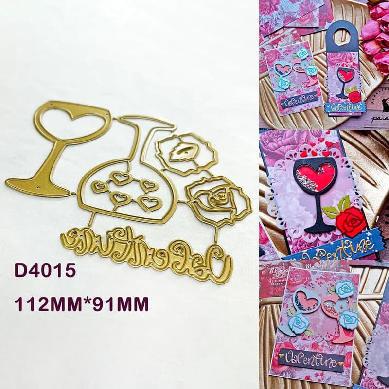 Wine Glass Rose Heart Phrase Stencil Metal Cutting Dies DIY Scrapbooking Valentine Cardmaking Paper Craft Embossing Template