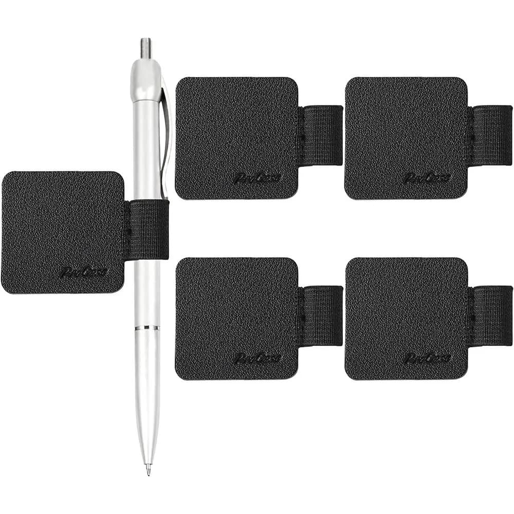 Adhesive Leather Pen Loop Holder for Notebooks, Journals, and Tablets with Elastic Loop for Pens and Stylus - Black