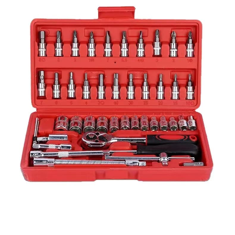 Set of 46-piece compass keys, tool kit with 1/4 inch hatch and inserts, set of repair tools for car, motorcycle, home maintenance