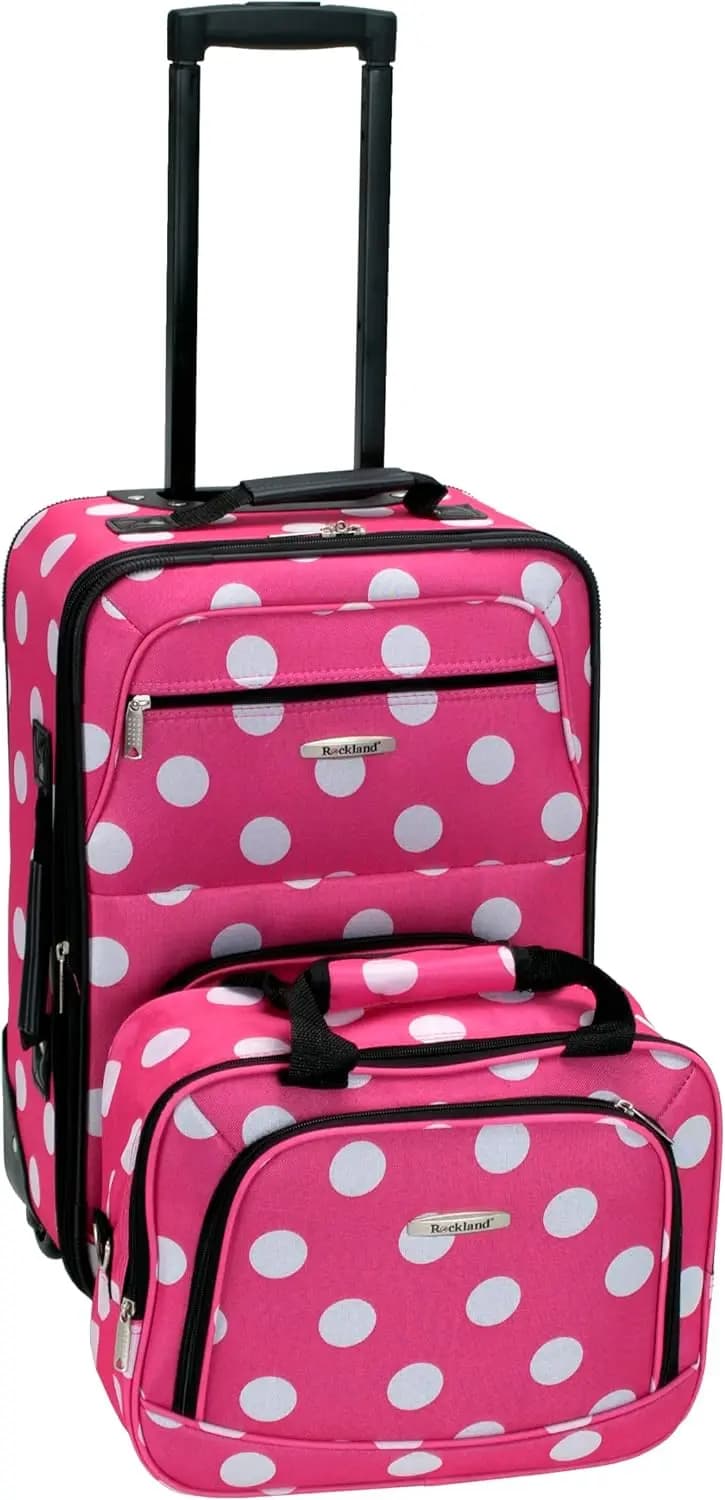 Set di valigie espandibili Pink Dots, 2 pezzi con ruote in linea e maniglia telescopica