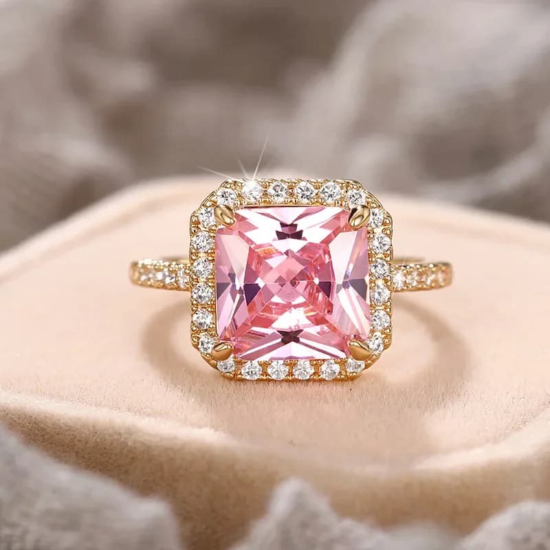 Nuovo Anello di Lusso 2026 per San Valentino, Gioiello Scintillante alla Moda con Zircone Quadrato Rosa Romantico, Ideale per Banchetti e Matrimoni