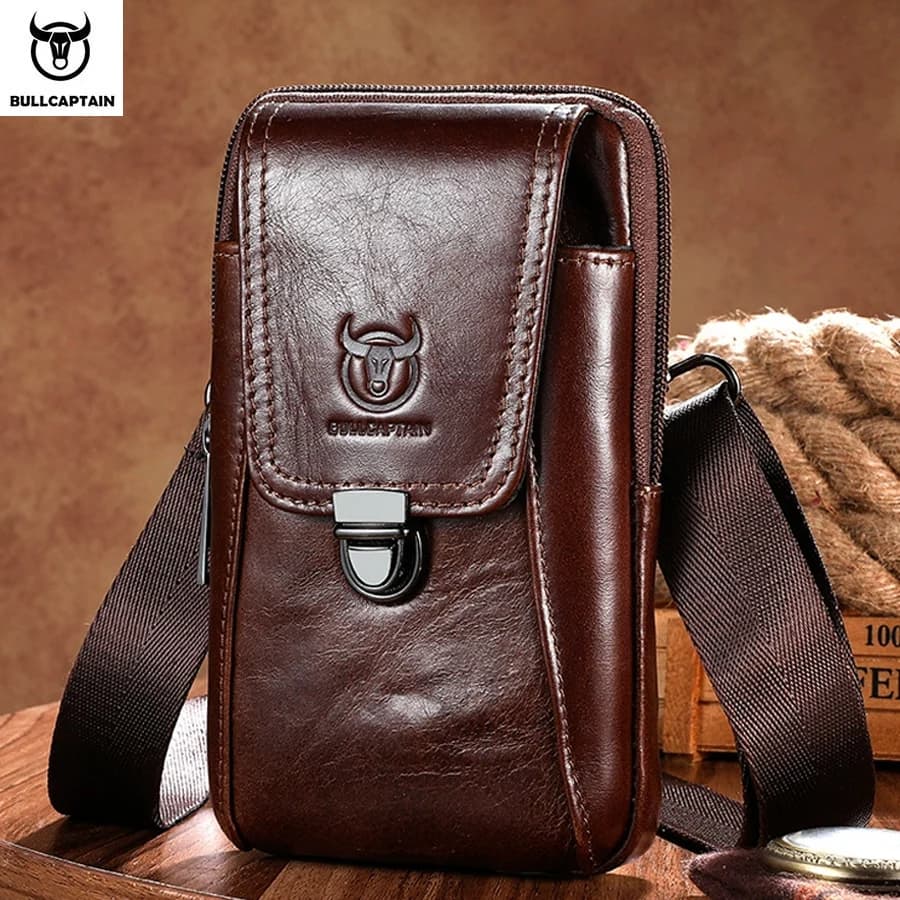 BULLCAPTAIN Marsupi vintage in vera pelle da uomo marsupio da viaggio cintura marsupio per cellulare