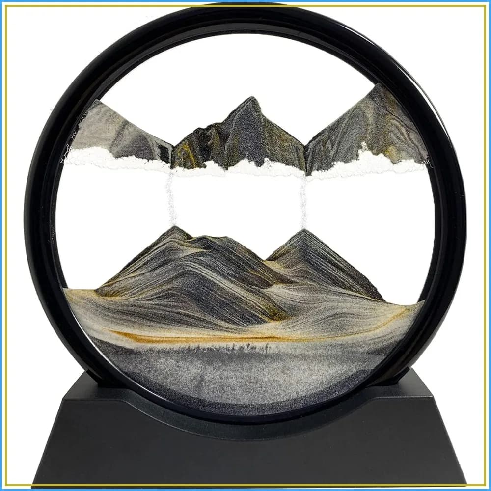 Moving Sand Art Liquid Motion Picture Decor 3D Deep Sea Sandscape, Round Glass Frame Display Flowing Sand Relaxing Toy for Desktop Home Office