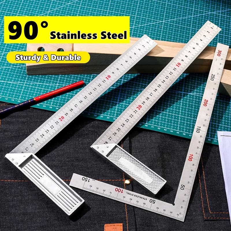 Righello quadrato in lega di alluminio da 300/500 mm ad angolo retto 90 ° Righello per tornitura Righello per la lavorazione del legno Righello per tornitura in acciaio Strumenti di misurazione Calibro