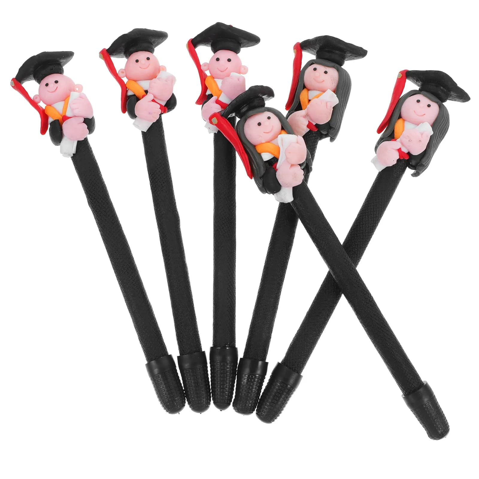 6Pcs Polymer Clay Doctoral Students Character Pen Creative Ballpoint Writing Pen Student Gift Doctoral Students Characters Pens