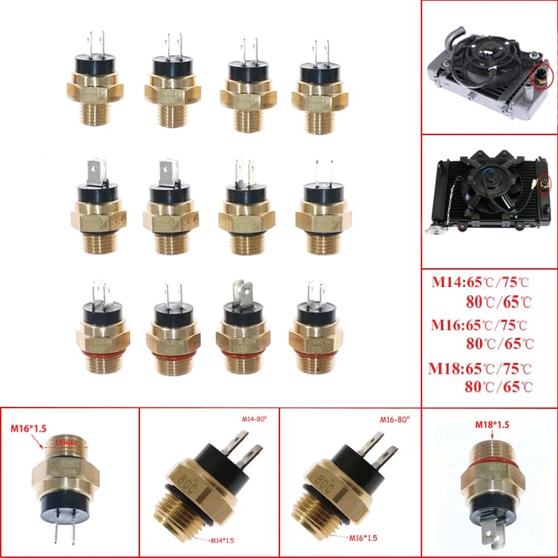 M14/M16/M18*1.5 65/75/80/85℃/Motorcycle Electric Radiator Coolant Fan Water Temperature Thermostat Switch Temp Sensor