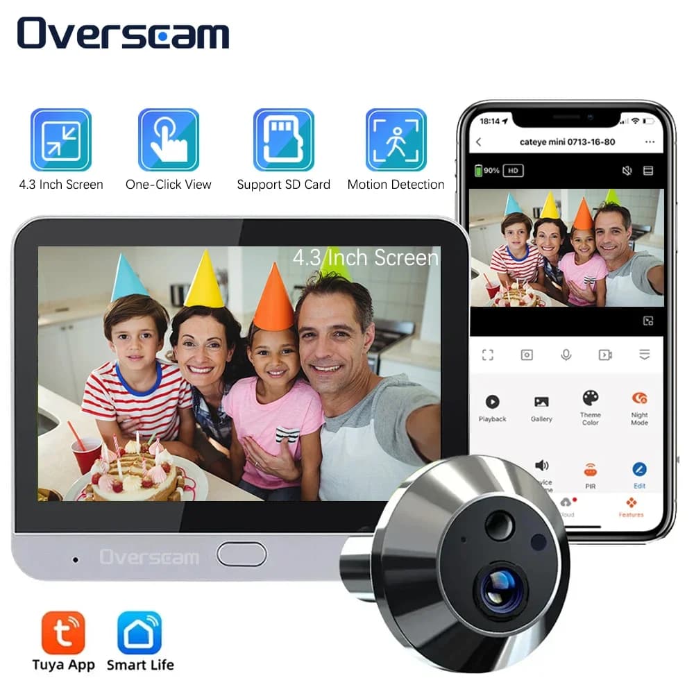 Baby Monitor da 4.3 pollici Tuya SmartLife Home 5MP WiFi Spioncino digitale Porta Occhio Videocamera Sicurezza domestica Visualizzatore video NightVision