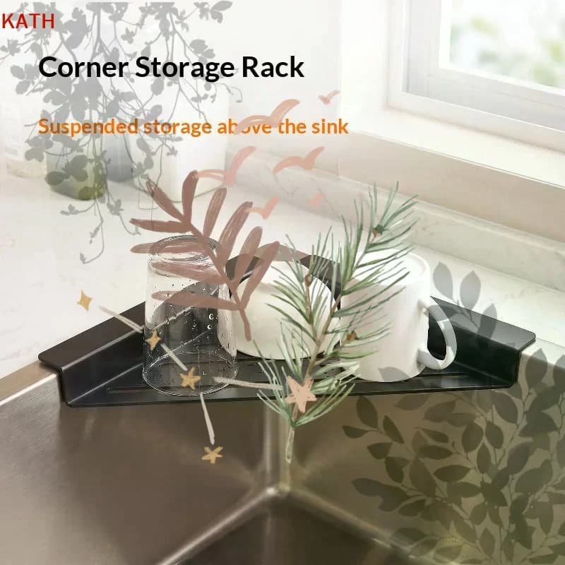 Kitchen Sink Corner Storage Rack With Quick Drainage: Space Saving Design Sponges Scrubbers Use