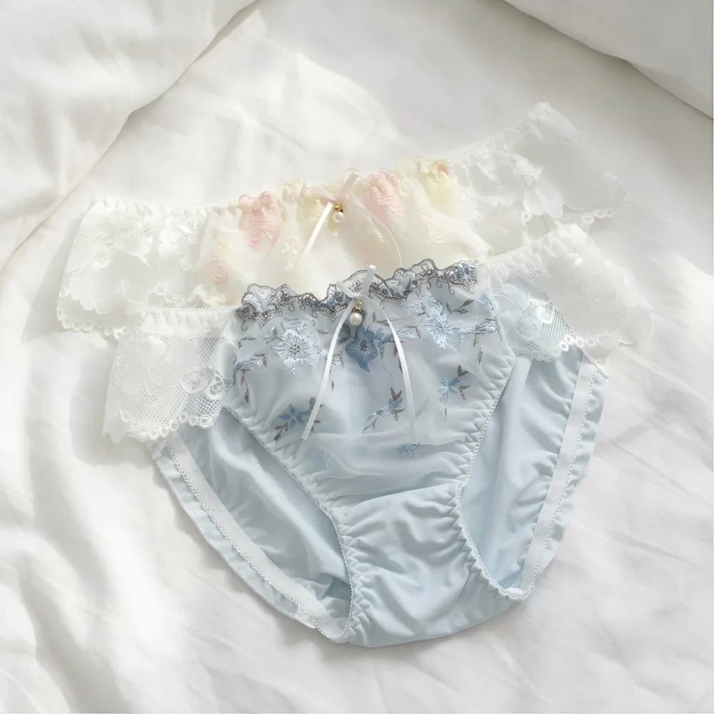 Fashion Cotton Crotch Lace Briefs Bow Sweet Lace Embroidered Panties Mesh Mid Waist Women Underwear Girl