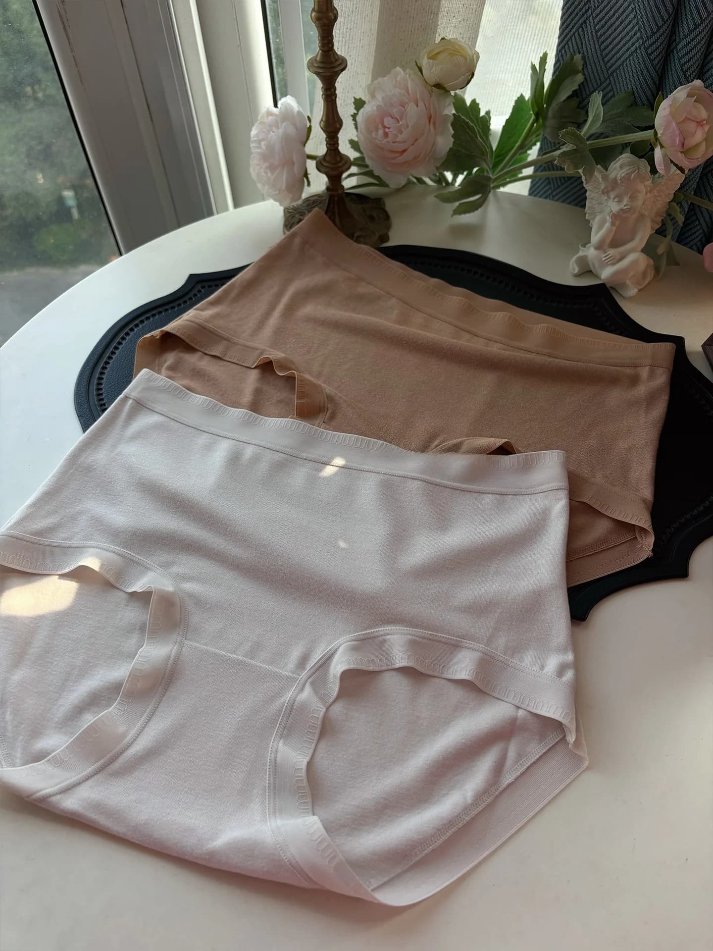 Classic Simple Women's Mid-Waist Underwear Silk Crotch Autumn Winter Fleece Lined Cashmere Feel Briefs Panties