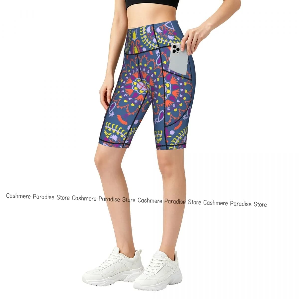 Pantaloncini Sportivi da Donna con Tasche, Leggings Yoga, Abbigliamento Outdoor, Elasticizzati, Aderenti, Lussuosi con Fiori, per Corsa e Ciclismo