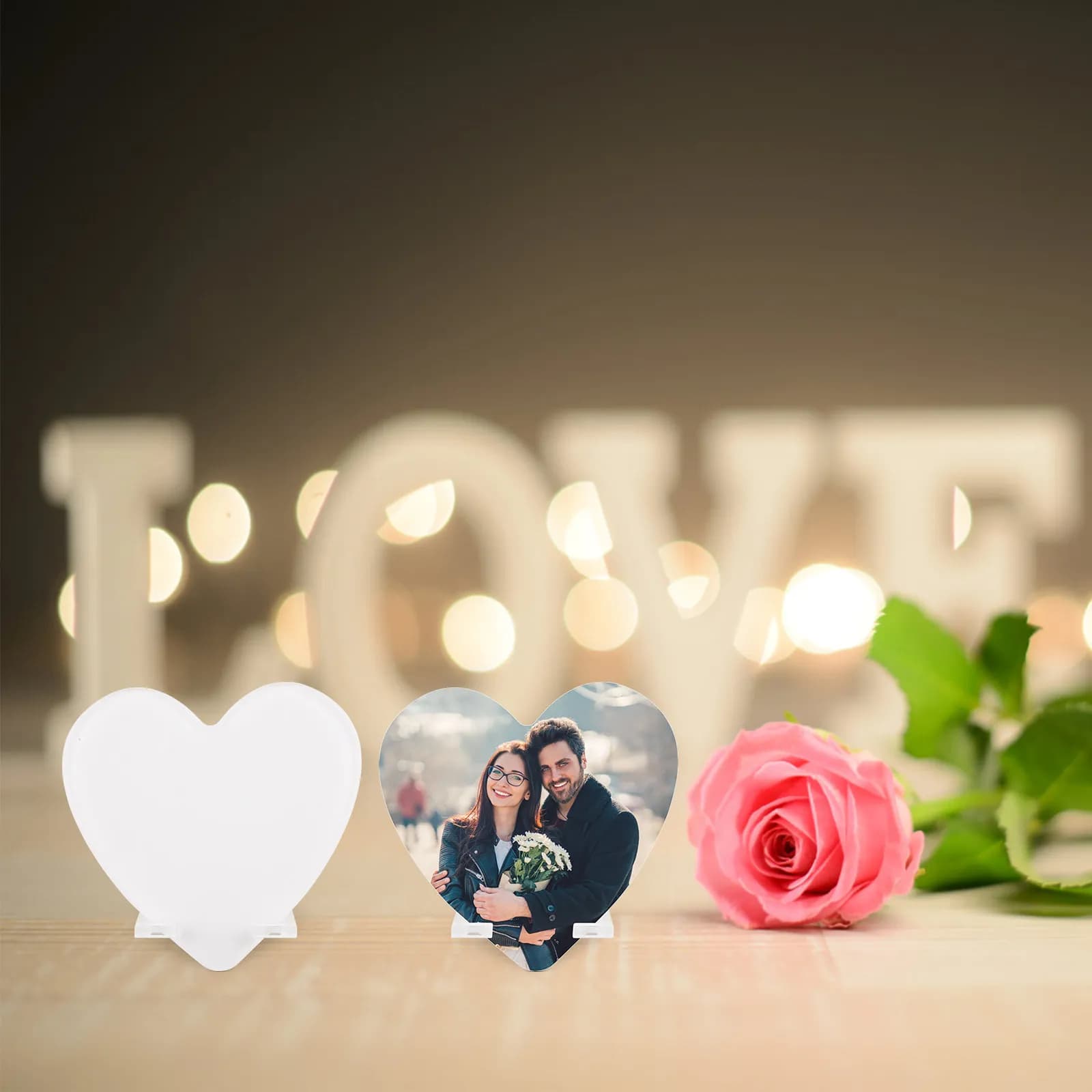 Sublimation Blanks Acrylic Heart Shaped Photo Frame Decorative Heat Transfer Tabletop Display Party Favor DIY Blank Picture