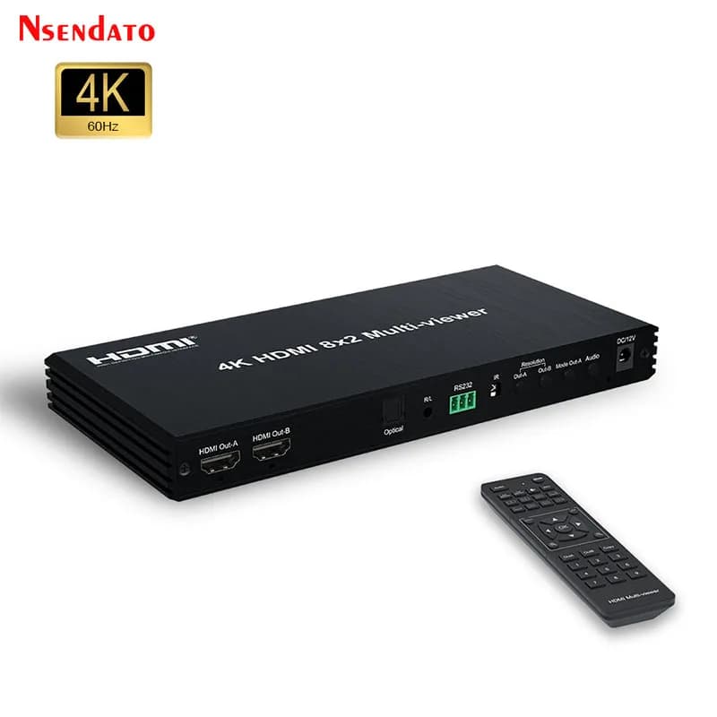Multiplexer HDMI Quad Screen Multi-Viewer 8x2 4K 60Hz 8 Ingressi 2 Uscite, Switch Multi-Visualizzazione Senza Interruzioni 8 Canali