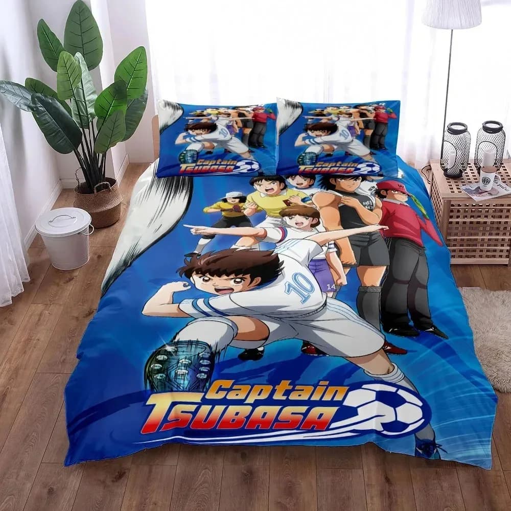 Set di biancheria da letto Cartoon Captain Tsubasa per la camera da letto, copriletto morbido e moderno, comoda copripiumino per bambini, copripiumino e federa