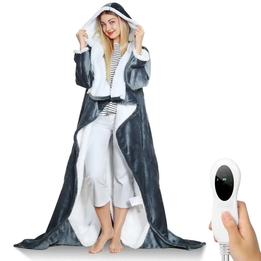 Coperte Elettriche Indossabili, Coperta Riscaldante Snuggle, Coperta Elettrica Riscaldante in Flanella Sherpa 7050 con Cappuccio, Maniche e Poggiapiedi