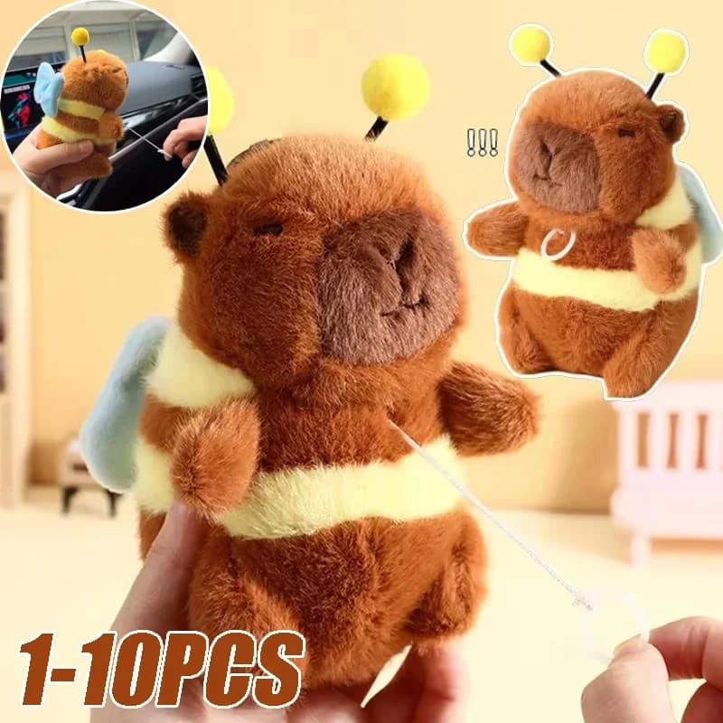Portachiavi Capibara morbido marrone Cross Dressing Divertente peluche Ciondolo ape Pelliccia Tirando corda Portachiavi animale cartone animato Coppia