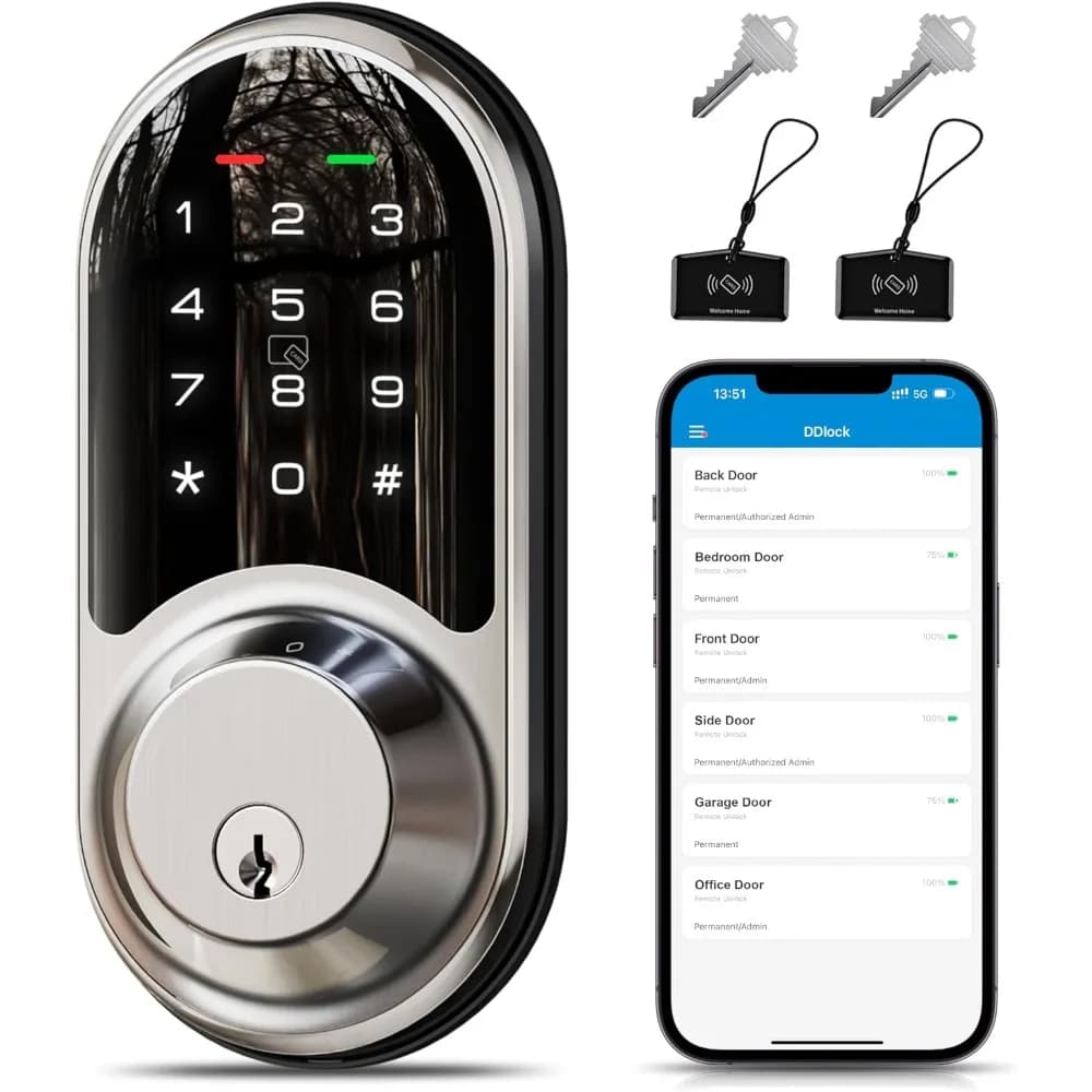 RZ06 Smart Lock for Front Door with App Control, Keyless Entry, Electronic Digital Deadbolt with Touchscreen Keypad Set