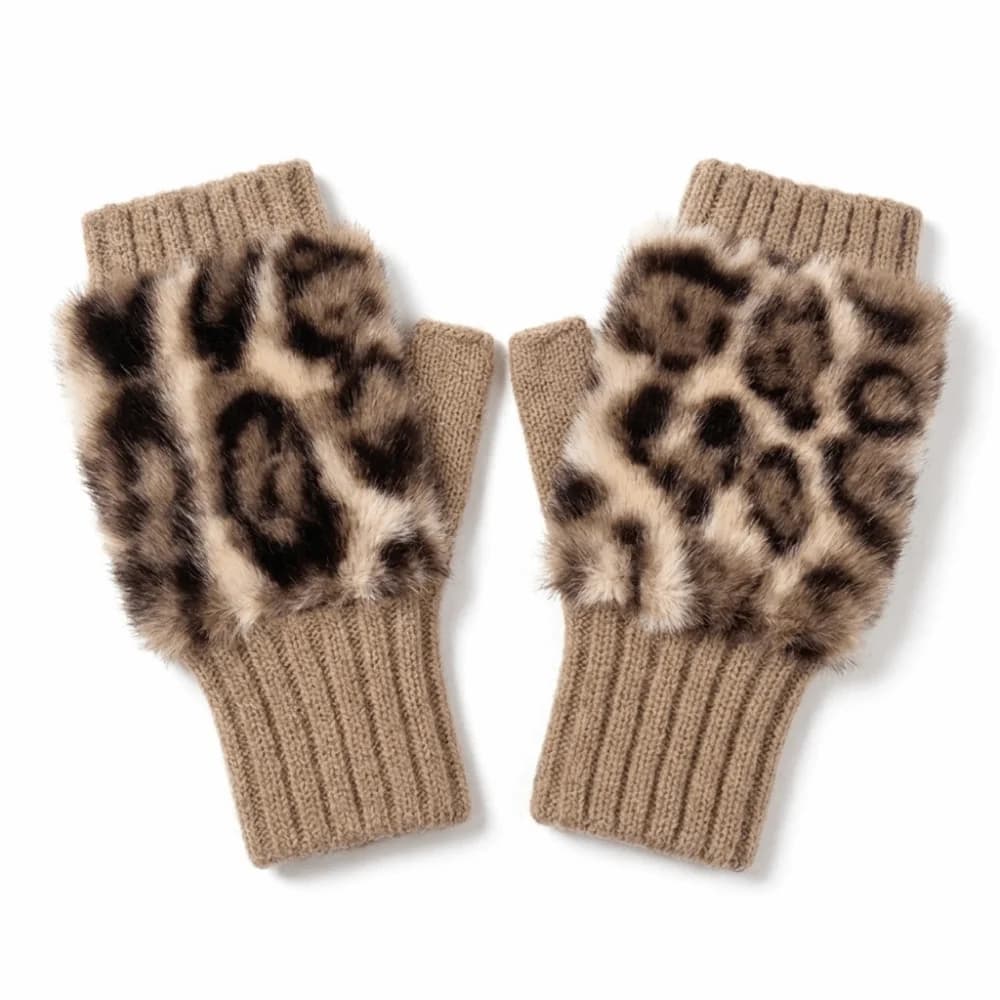 New Warm Fingerless Gloves Short Style Soft Half-Finger Gloves Faux Fur Polyester Leopard Print Gloves Writing