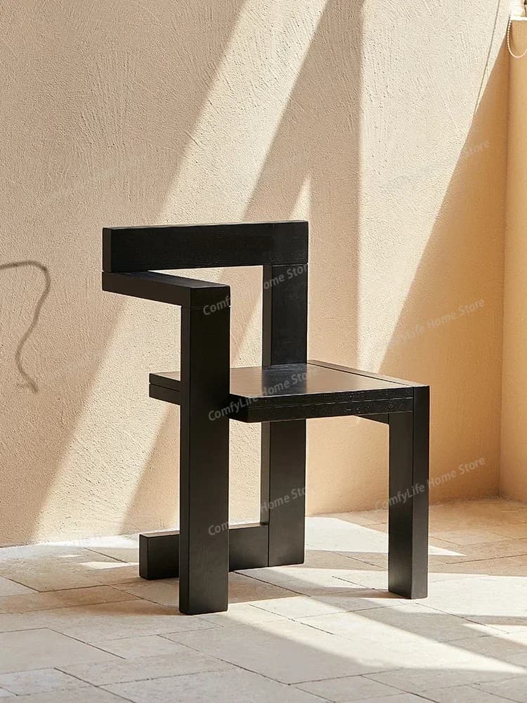 Sedia a blocchi componibili, Sedia di design per il tempo libero, Sedia da pranzo in legno massello, Sedia creativa nera di seconda mano per influencer