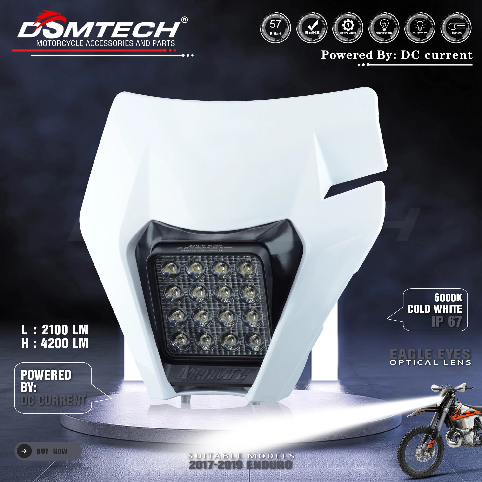 DSMTECH For KTM SX F EXC XCF SMR 2014 2015 2016 2017 2018-2023 Dirt Bike MX Enduro Supermoto Motorcycle Headlight Headlamp
