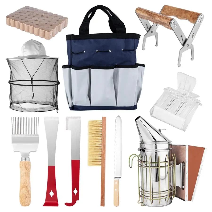 Beekeeping Kit Beginners 11 Pieces Beekeeping Equipment Set Tool for Arnia and Smoker for Stainless Steel Bee Includes Water Resistant Tool B